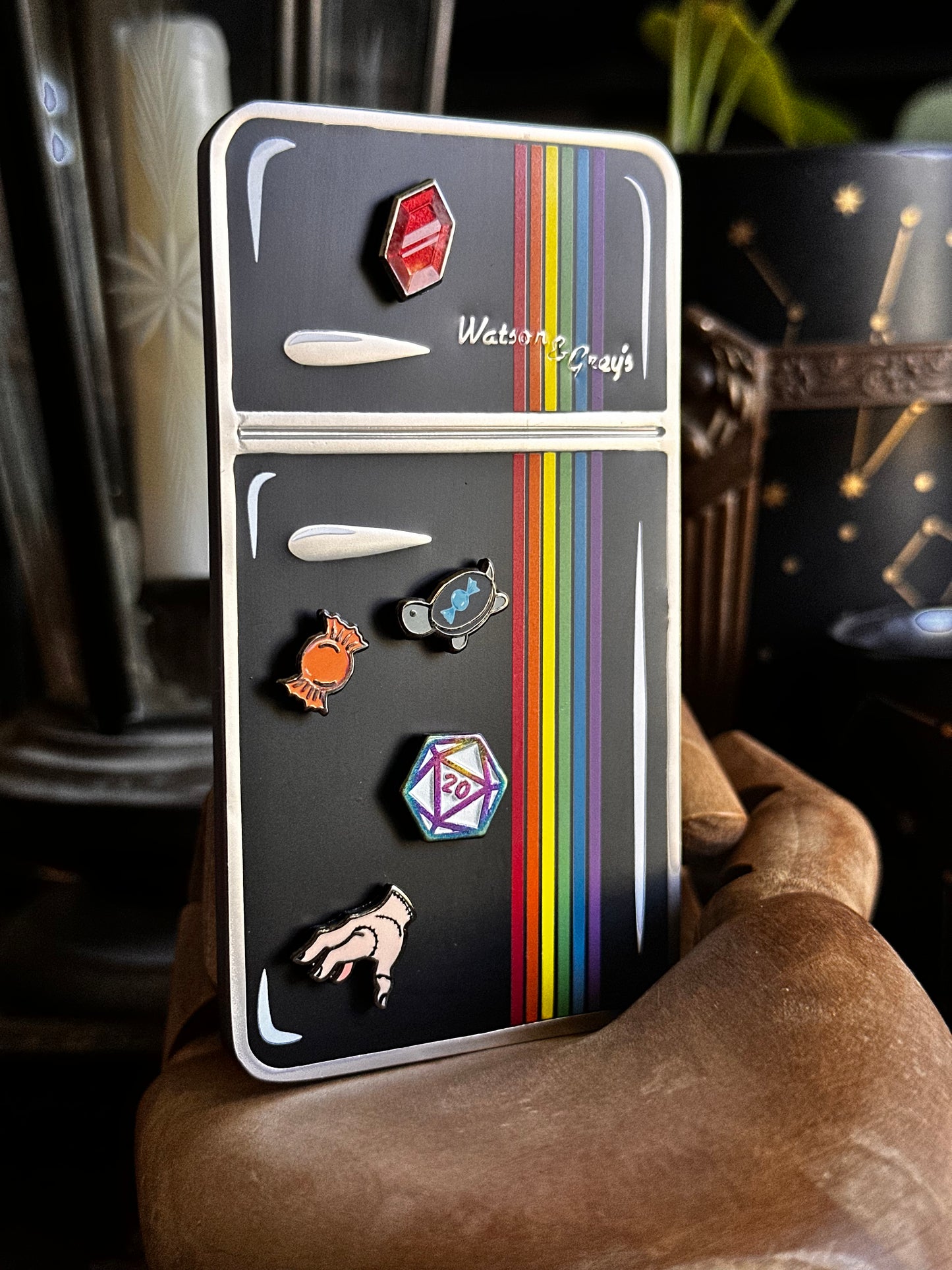 Matte Black Pride Striped Magnetic Retro Fridge Pin - Standard