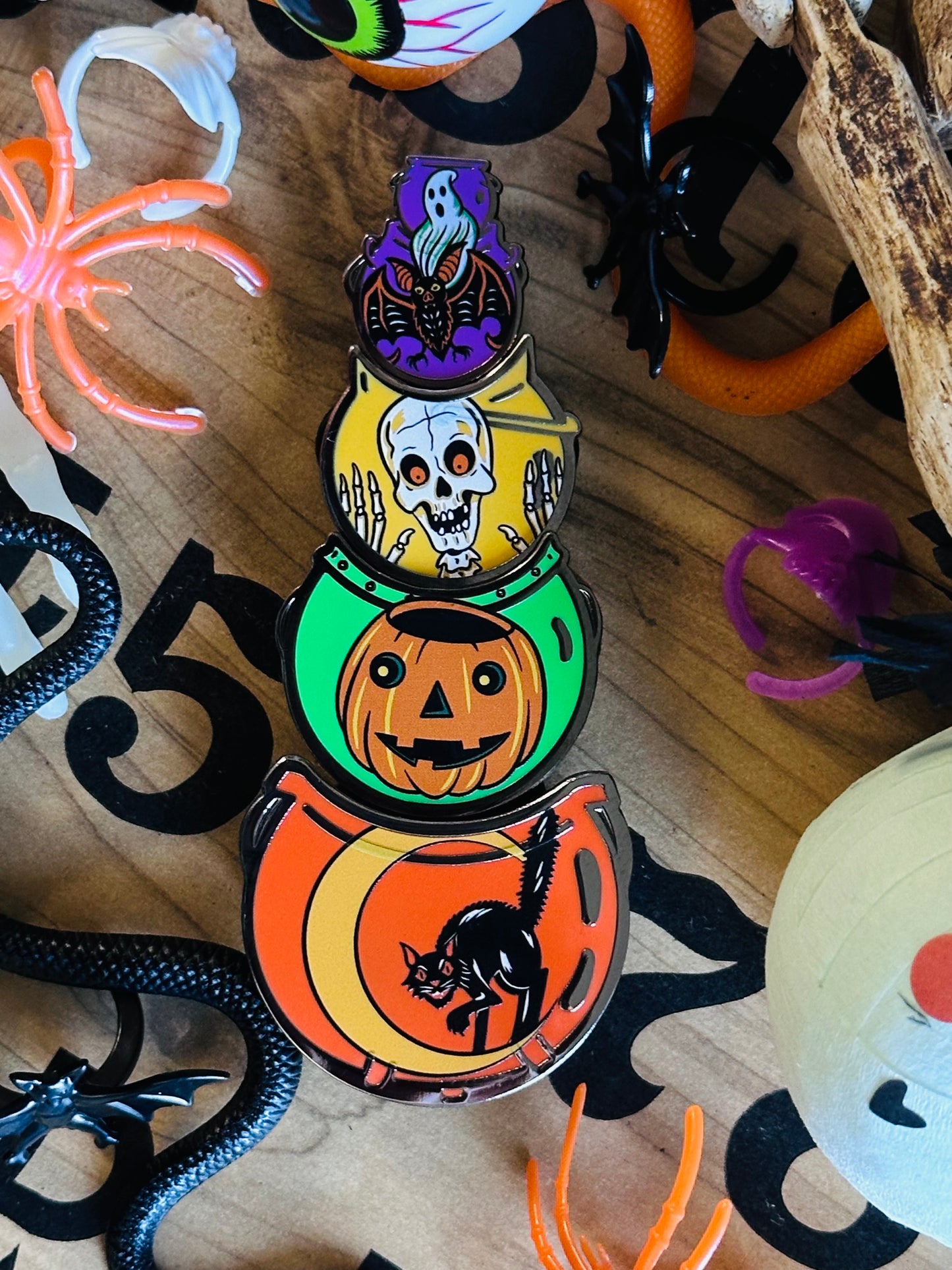 Vintage Halloween Cauldron Pin Stack