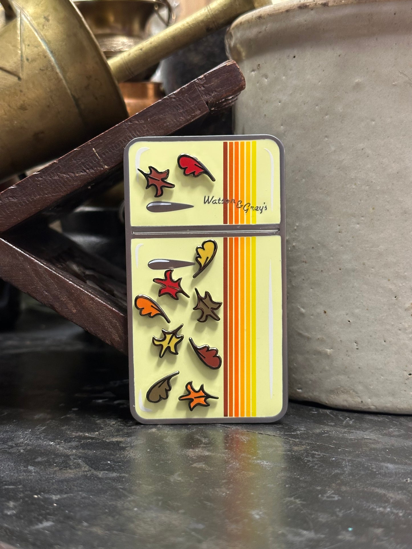 Pale Yellow Striped Magnetic Retro Fridge Pin - Flawed
