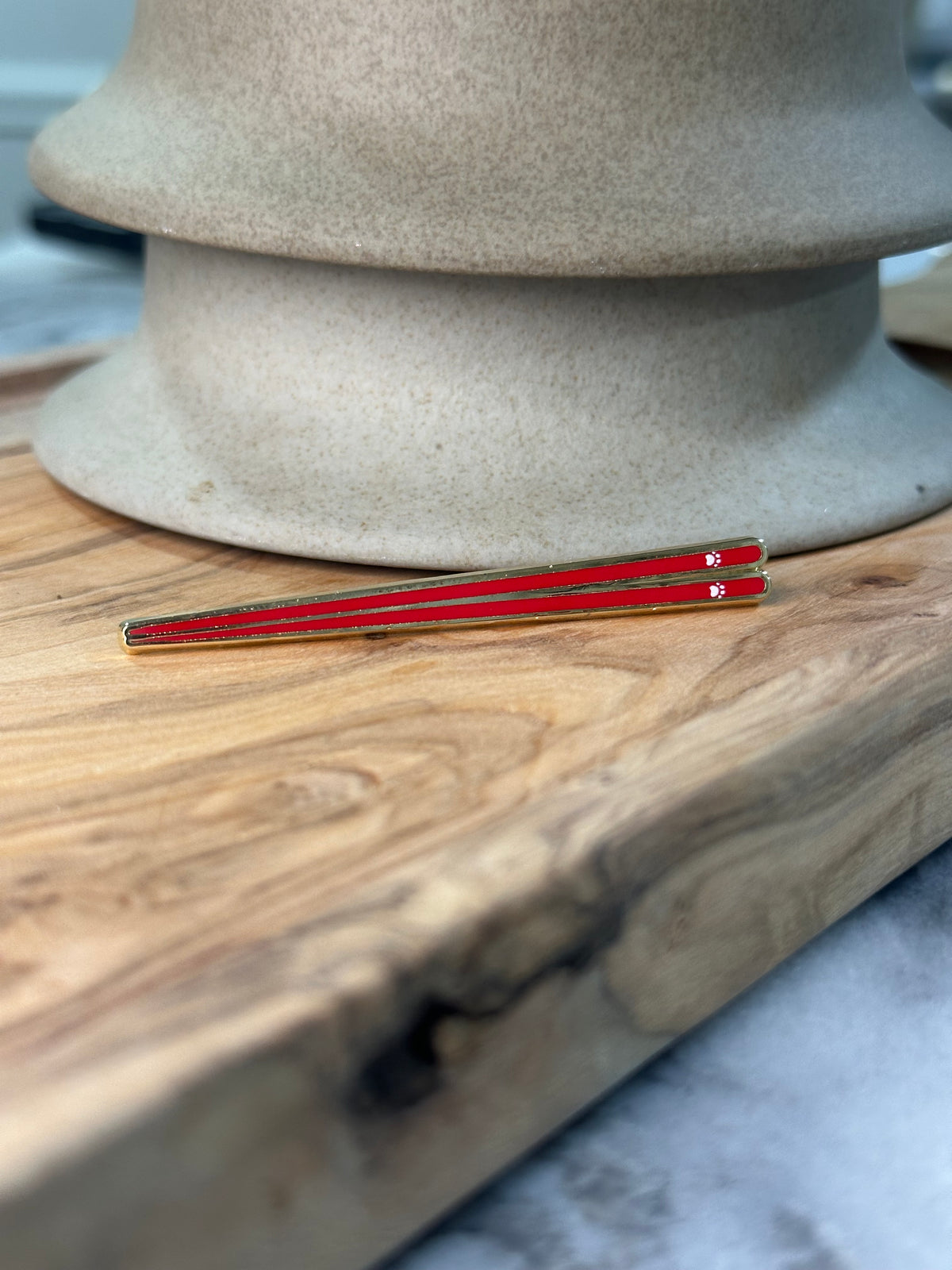 Red with White Pawprints Chopsticks Pin