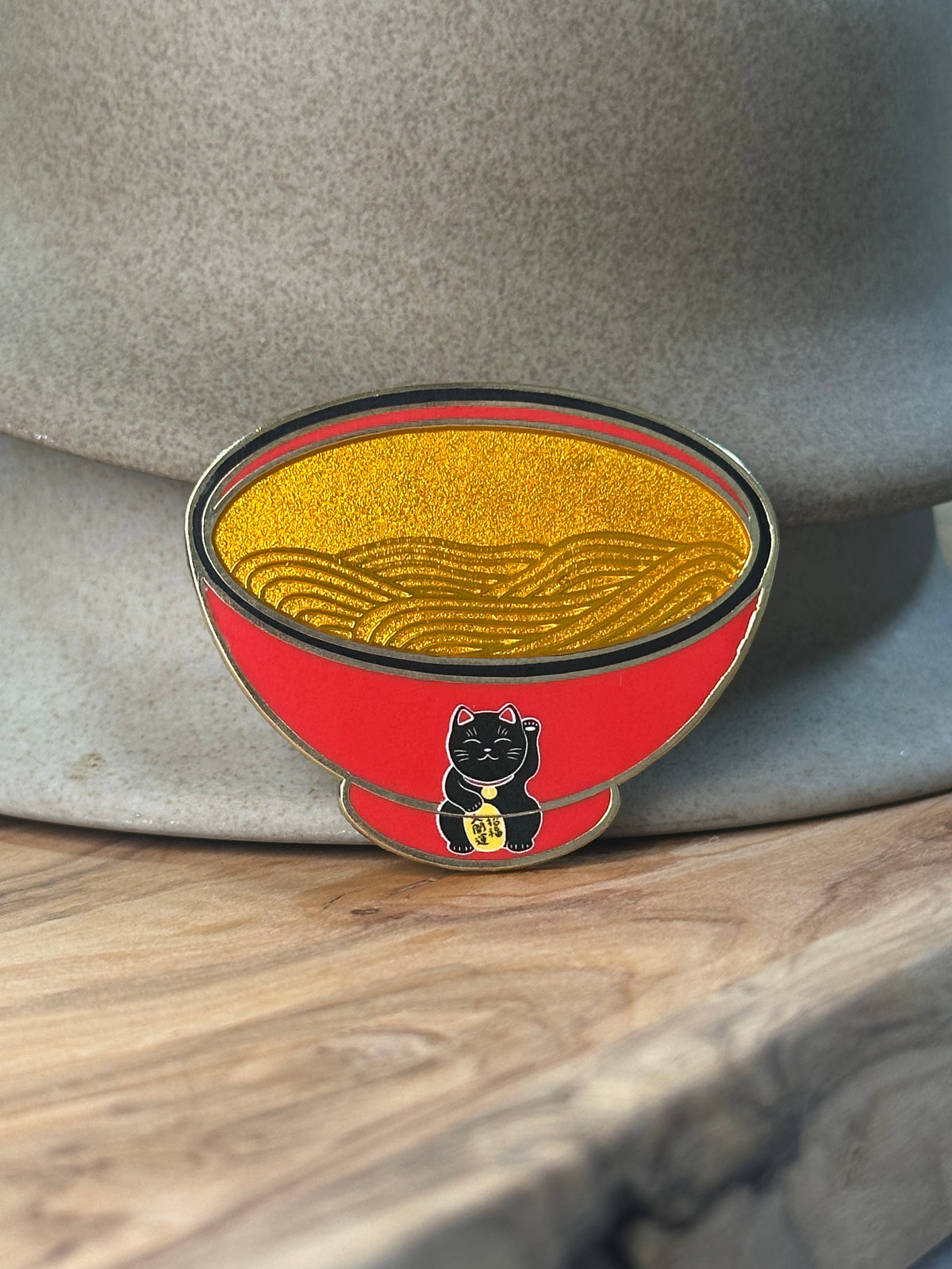Black Maneki-neko Ramen Bowl Magnetic Pin
