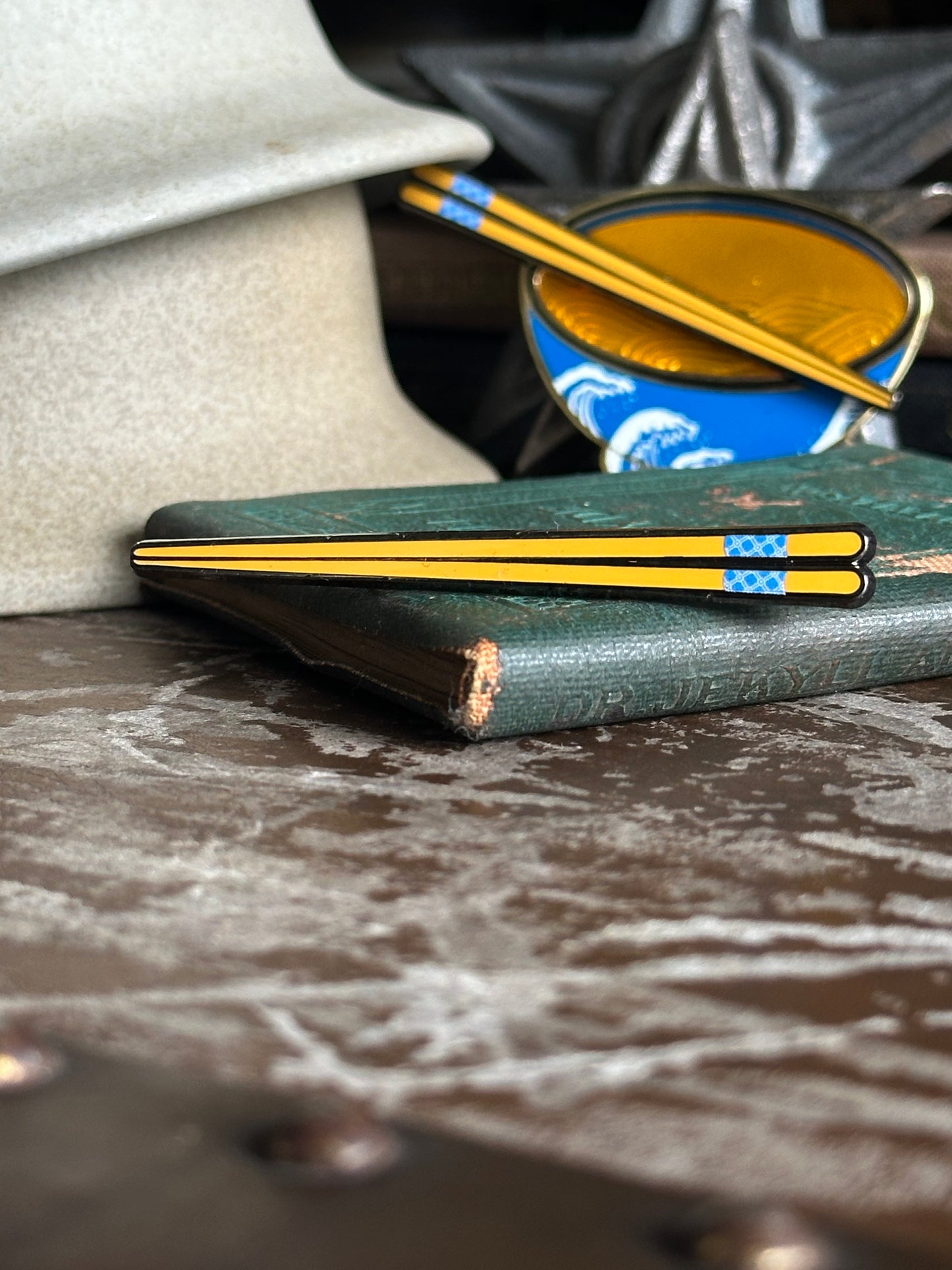 Light Brown and Blue Chopsticks Pin