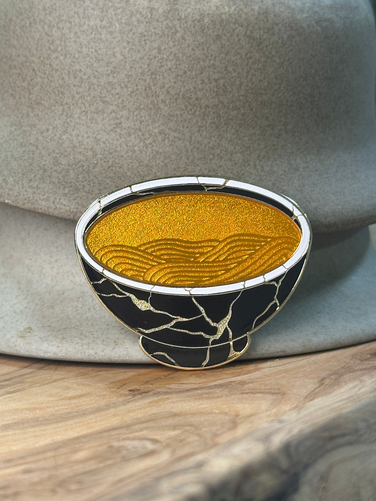 Black Kintsugi Ramen Bowl Magnetic Pin