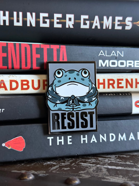 Resist Frog Pin - Grey Background