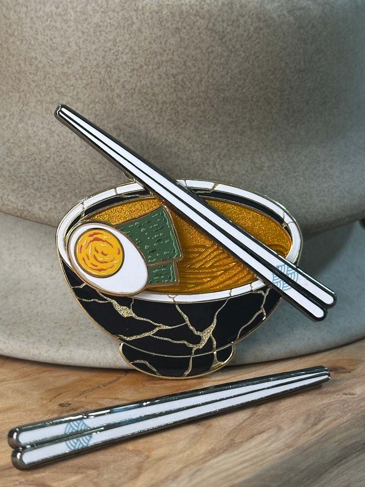 Black Kintsugi Ramen Bowl Magnetic Pin