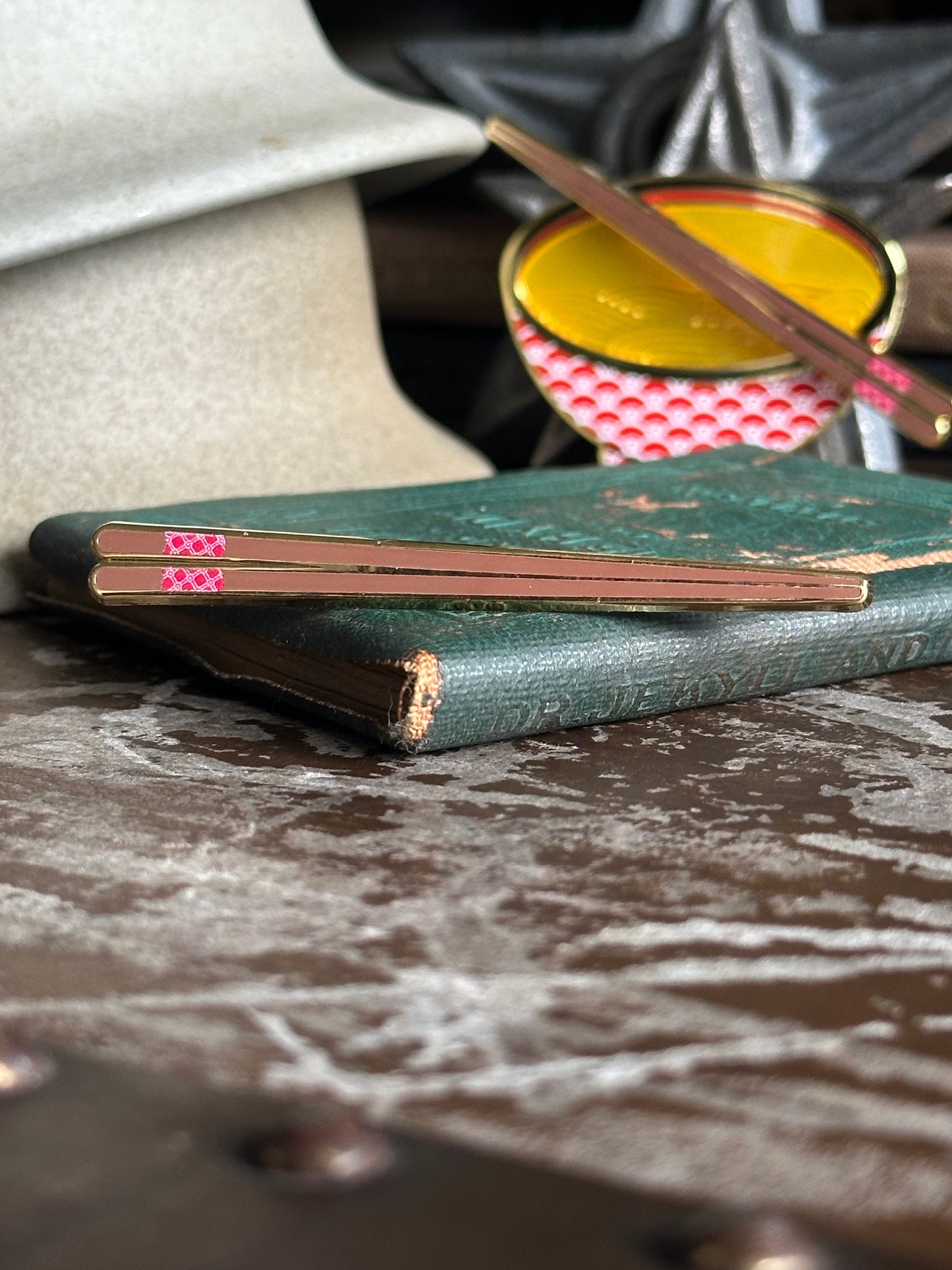 Brown and Red Chopsticks Pin