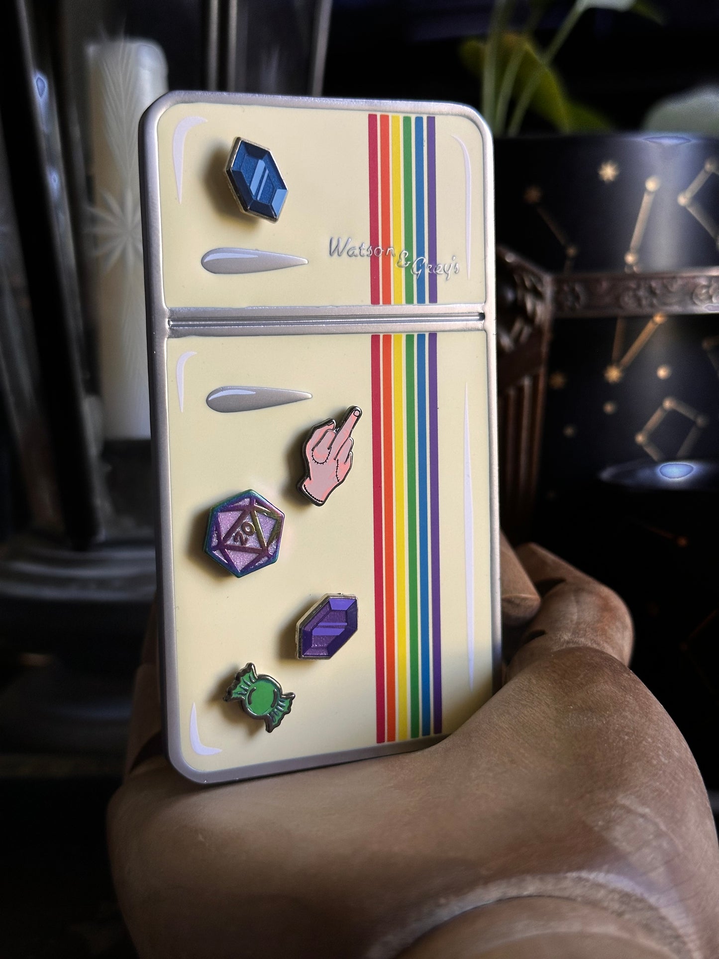 Cream Pride Striped Magnetic Retro Fridge Pin - Flawed