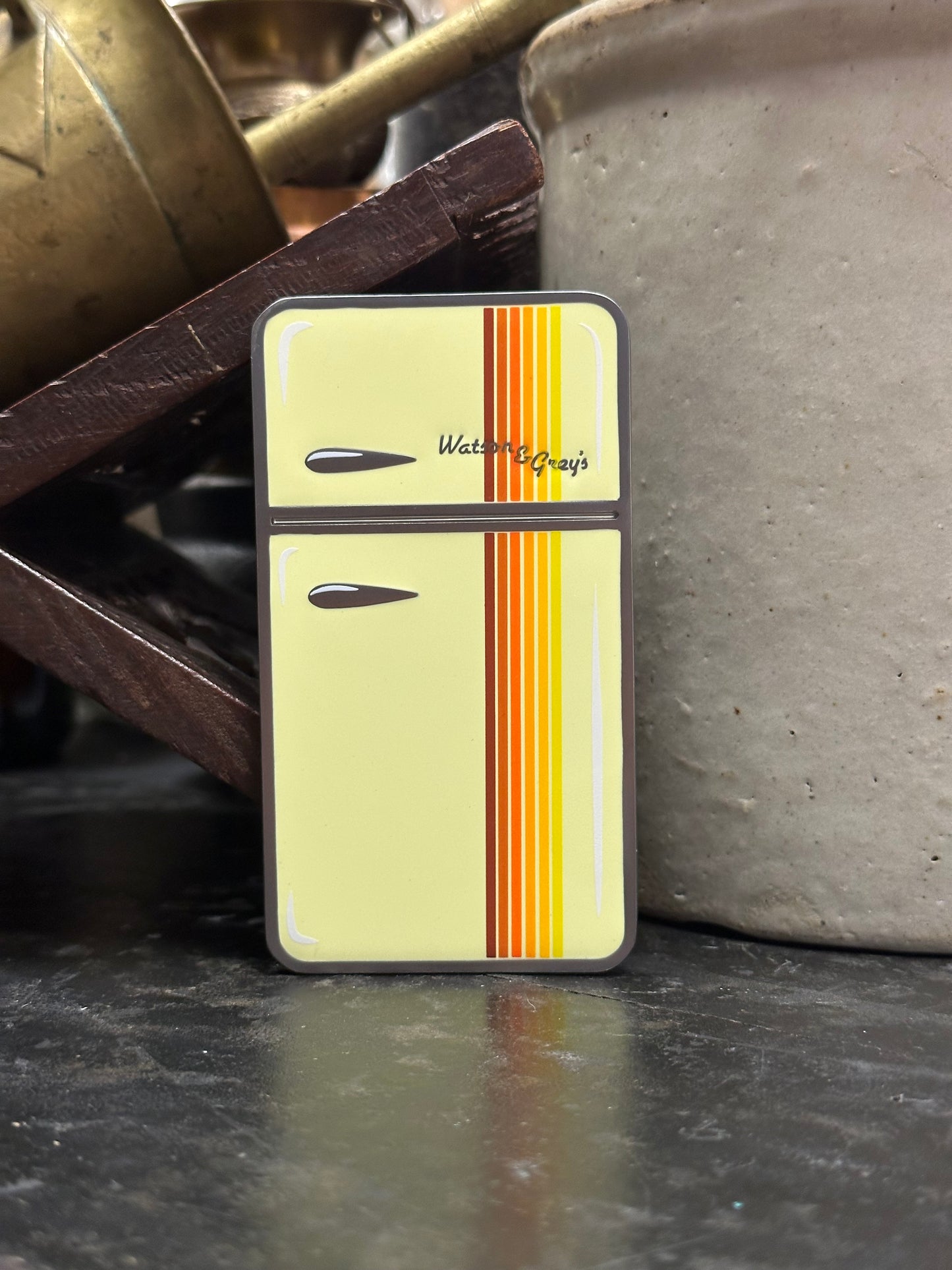 Pale Yellow Striped Magnetic Retro Fridge Pin - Flawed