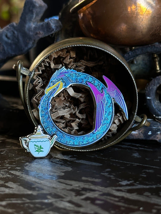 Blue Occamy Ouroboros and Teapot Pins